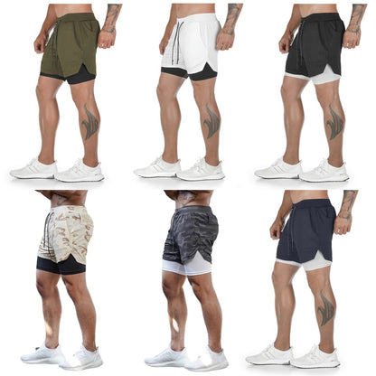 Men Jogging Fitness Shorts Sport Running Training Shorts Men’s Quick Drying Beach Gym Shorts 2 In 1 Exercise Sweatpants