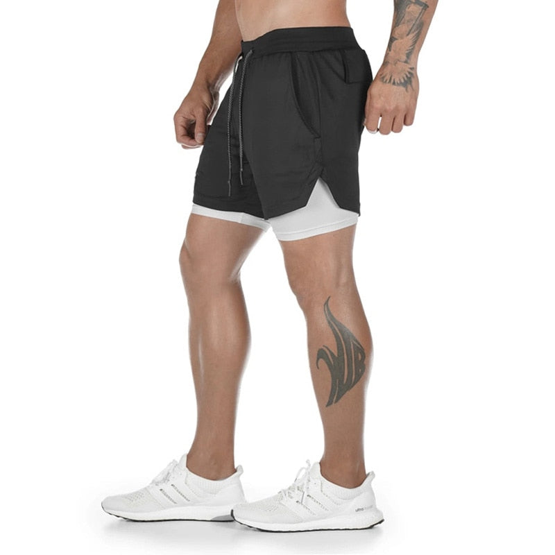 Men Jogging Fitness Shorts Sport Running Training Shorts Men’s Quick Drying Beach Gym Shorts 2 In 1 Exercise Sweatpants