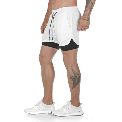 Men Jogging Fitness Shorts Sport Running Training Shorts Men’s Quick Drying Beach Gym Shorts 2 In 1 Exercise Sweatpants