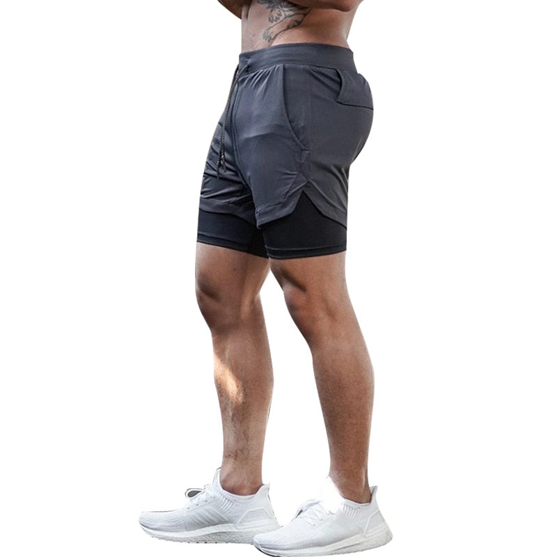 Men Jogging Fitness Shorts Sport Running Training Shorts Men’s Quick Drying Beach Gym Shorts 2 In 1 Exercise Sweatpants